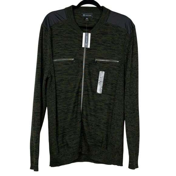 NEW INC Mens Size XL Cardigan Jacket Cotton Full Zip Sweater Black Green - Picture 1 of 5